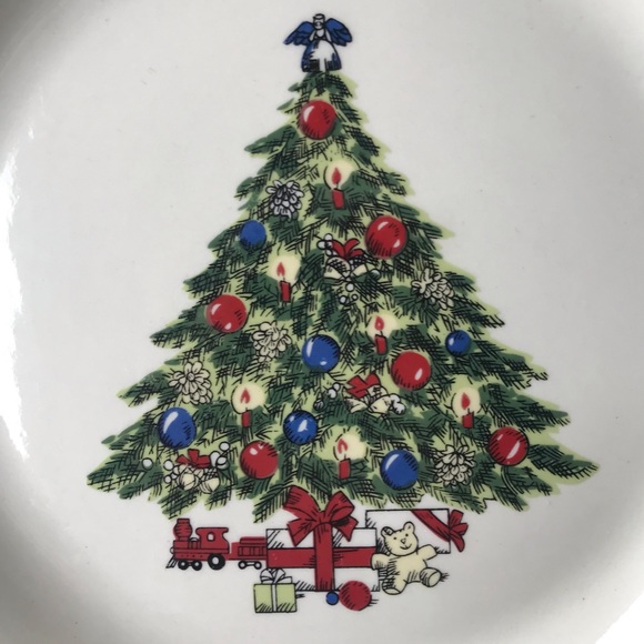 Set Of 2 Global Designs Fine Stone Christmas Tree Dinner Plates 10.25” - Picture 2 of 6